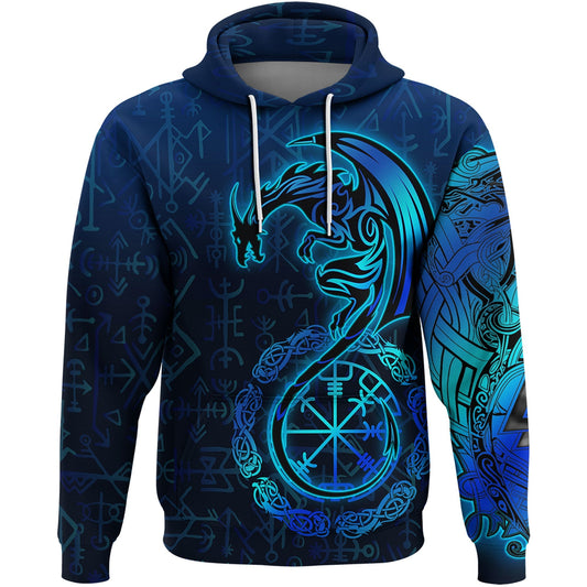 VikingStyle Clothing - Viking Dragon and Vegvisir Blue Version - Hoodie A39 VKNGB