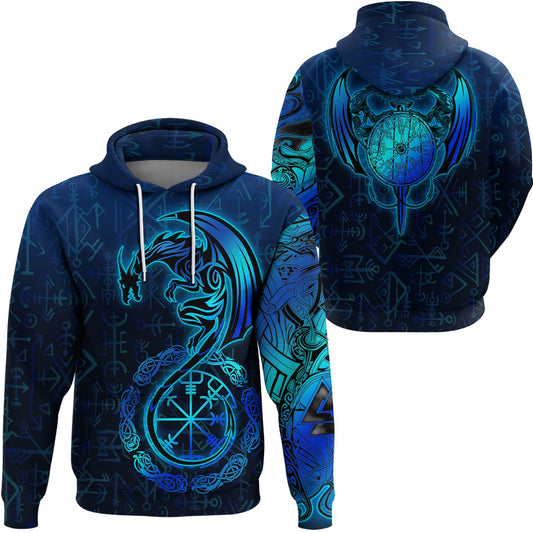 VikingStyle Clothing - Viking Dragon and Vegvisir Blue Version - Hoodie A39 VKNGB