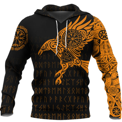 Viking Style Hoodie - Hoodie - The Raven Of Odin Tattoo Orange Version A7 VKNGB