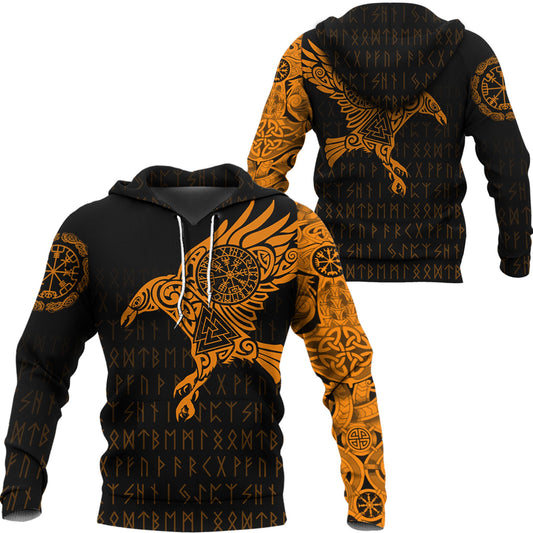 Viking Style Hoodie - Hoodie - The Raven Of Odin Tattoo Orange Version A7 VKNGB