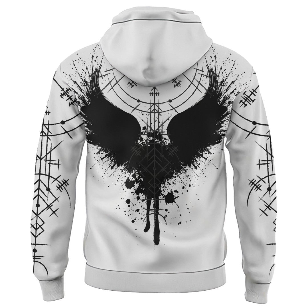 VikingStyle Clothing - RAVEN VEGVISIR - VIKING Hoodie A39 VKNGB