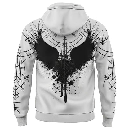 VikingStyle Clothing - RAVEN VEGVISIR - VIKING Hoodie A39 VKNGB