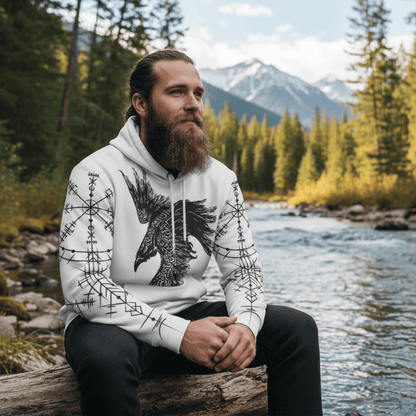 VikingStyle Clothing - RAVEN VEGVISIR - VIKING Hoodie A39 VKNGB