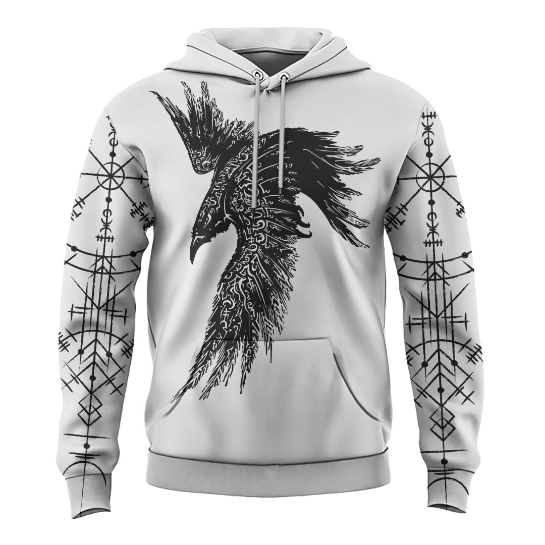 VikingStyle Clothing - RAVEN VEGVISIR - VIKING Hoodie A39 VKNGB