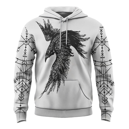 VikingStyle Clothing - RAVEN VEGVISIR - VIKING Hoodie A39 VKNGB