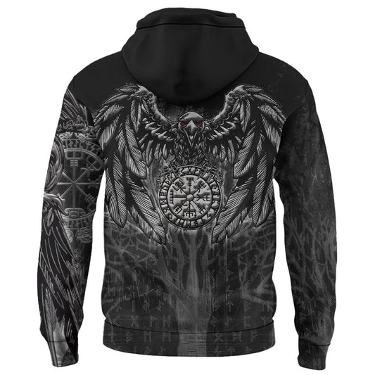 Viking Style Hoodie - Vegvisir Raven Viking Hoodie A39 VKNGB