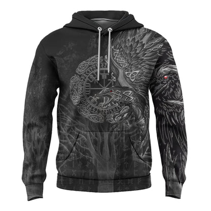 Viking Style Hoodie - Vegvisir Raven Viking Hoodie A39 VKNGB