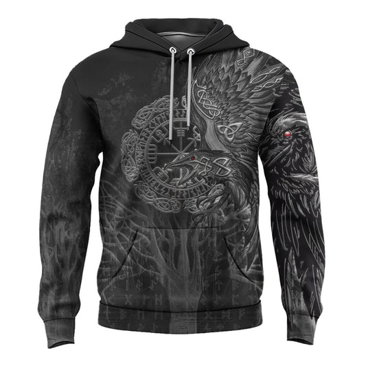Viking Style Hoodie - Vegvisir Raven Viking Hoodie A39 VKNGB