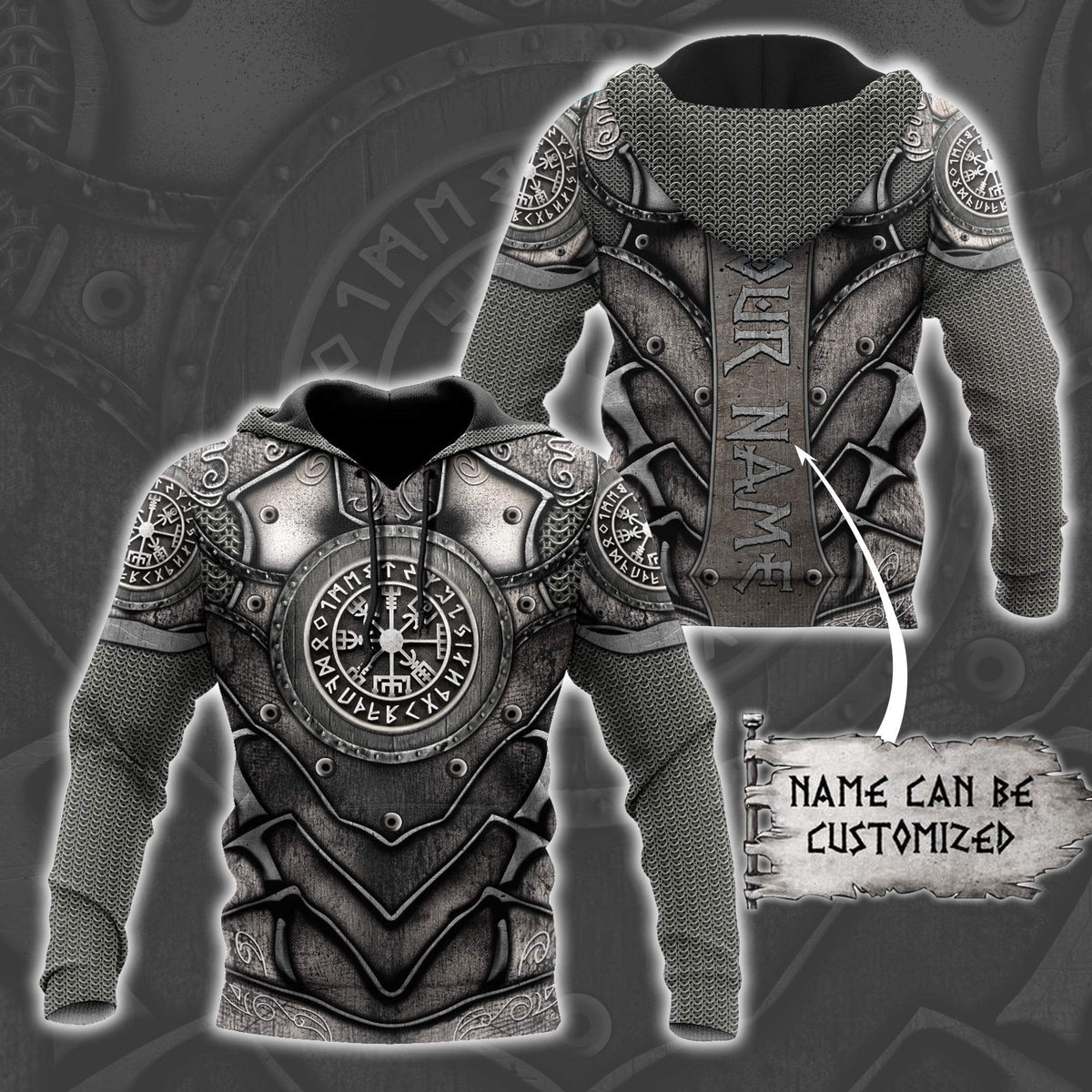 (Custom) VikingStyle Clothing - Viking Vegvisir Armor Hoodie A39 VKNGB