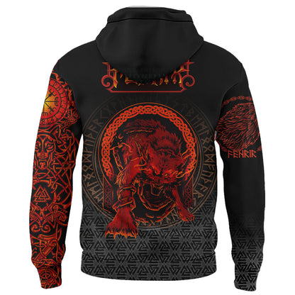 Viking Style Clothing - Viking Fenrir Norse 3D Zip Hoodie A39 VKNGB