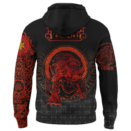 Viking Style Clothing - Viking Fenrir Norse 3D Zip Hoodie A39 VKNGB