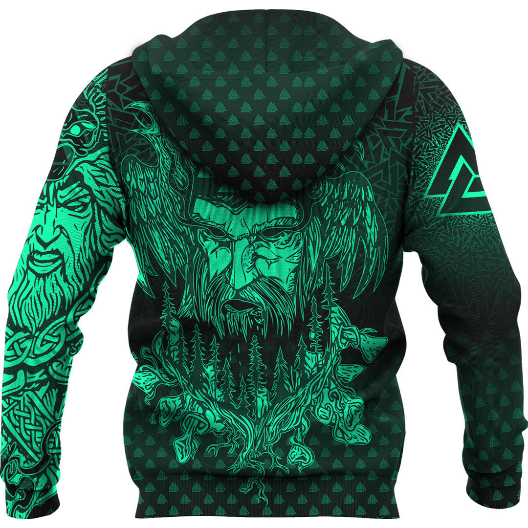 Viking Style Hoodie - Viking Odin Raven Tattoo Style - Green Version Hoodie A39 VKNGB