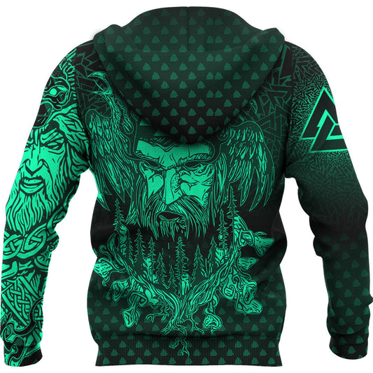 Viking Style Hoodie - Viking Odin Raven Tattoo Style - Green Version Hoodie A39 VKNGB
