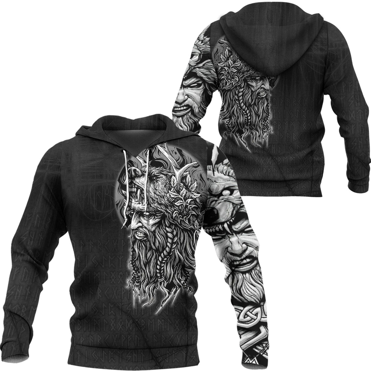 Viking Style Hoodie - Odin Circle Hoodie A39 VKNGB