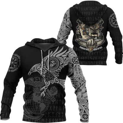 Viking Style Hoodie - Hoodie - The Raven Of Odin Tattoo Army A7 VKNGB