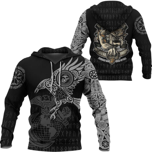 Viking Style Hoodie - Hoodie - The Raven Of Odin Tattoo Army A7 VKNGB