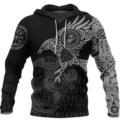 Viking Style Hoodie - Hoodie - The Raven Of Odin Tattoo Army A7 VKNGB
