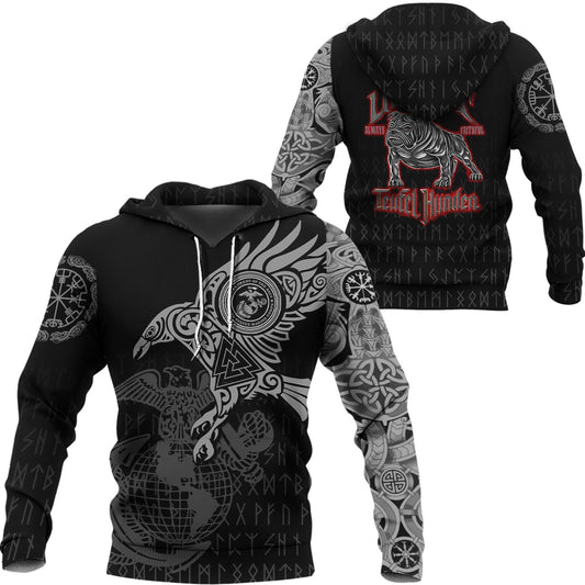 Viking Style Hoodie - Hoodie - The Raven Of Odin Tattoo Army A7 VKNGB