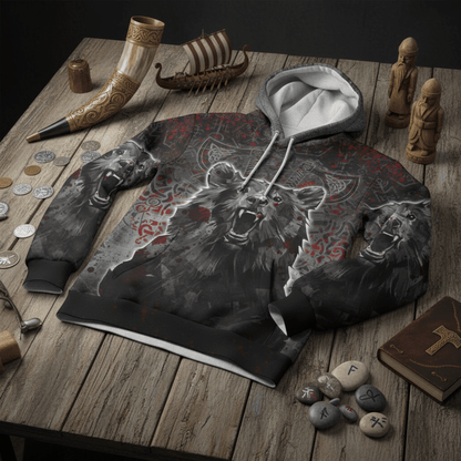 Viking Style Hoodie - Viking Berserker Bear Blood Hoodie A39 VKNGB