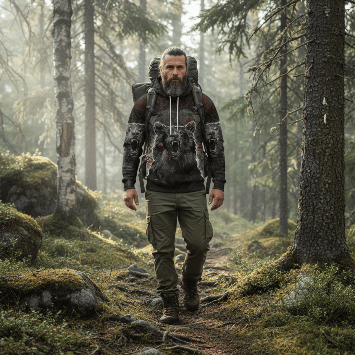 Viking Style Hoodie - Viking Berserker Bear Blood Hoodie A39 VKNGB