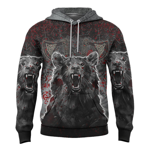 Viking Style Hoodie - Viking Berserker Bear Blood Hoodie A39 VKNGB