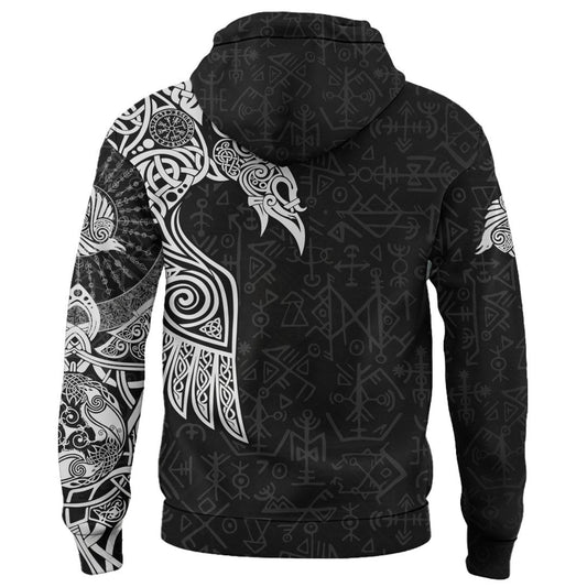 Viking Style Clothing - Viking Raven Tattoo Black Hoodie A39 VKNGB