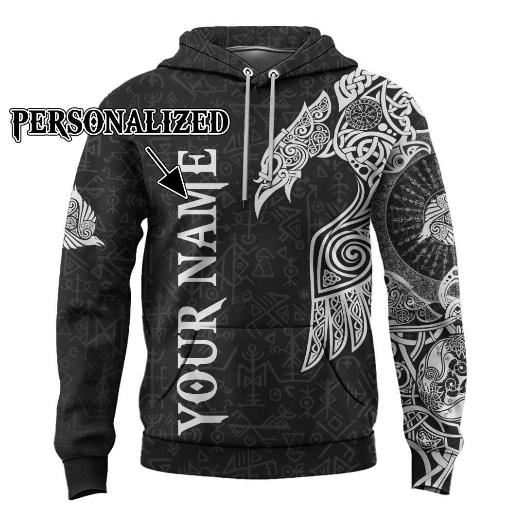 Viking Style Clothing - Viking Raven Tattoo Black Hoodie A39 VKNGB