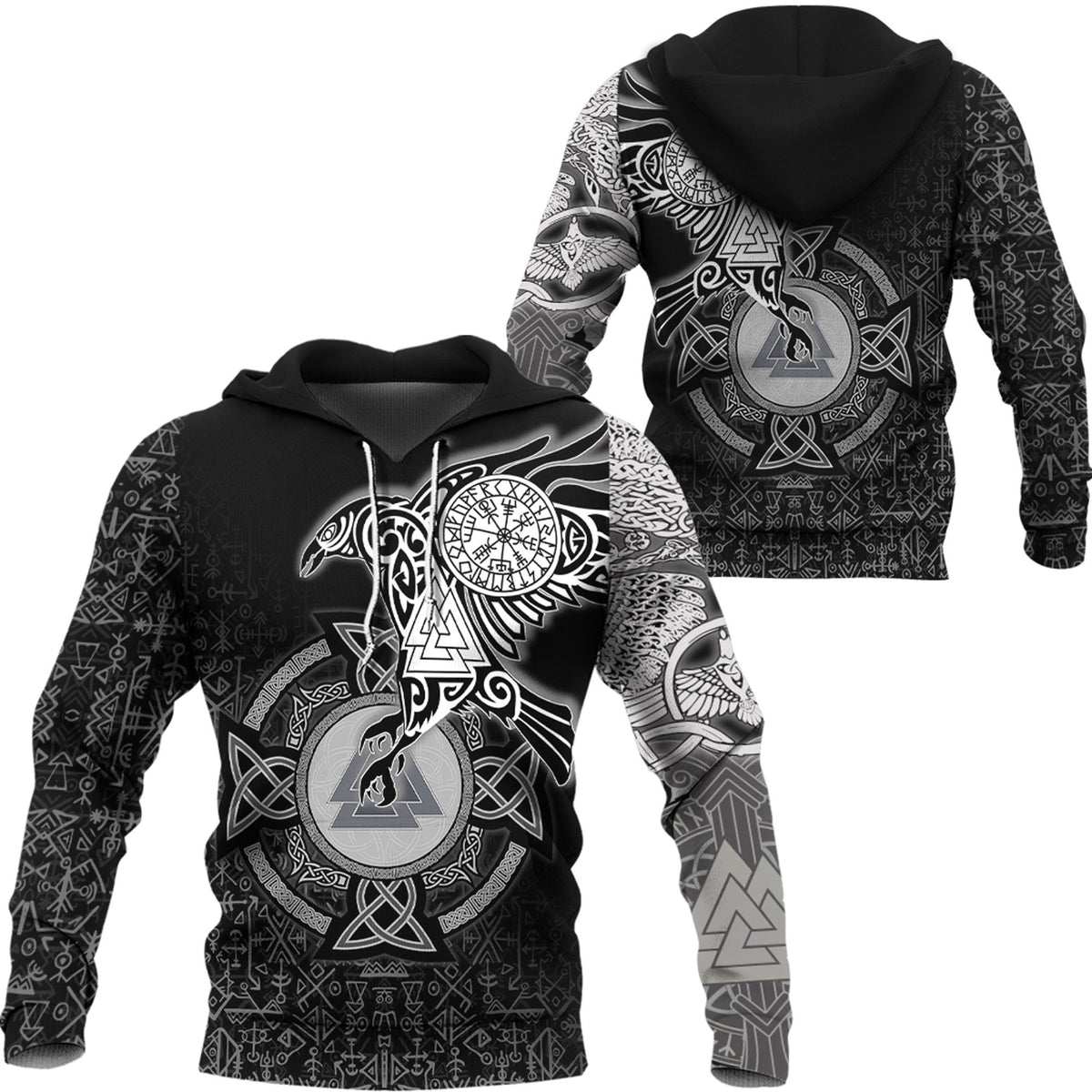 Viking Style Hoodie - Raven Celtic Ving Hoodie A95 VKNGB
