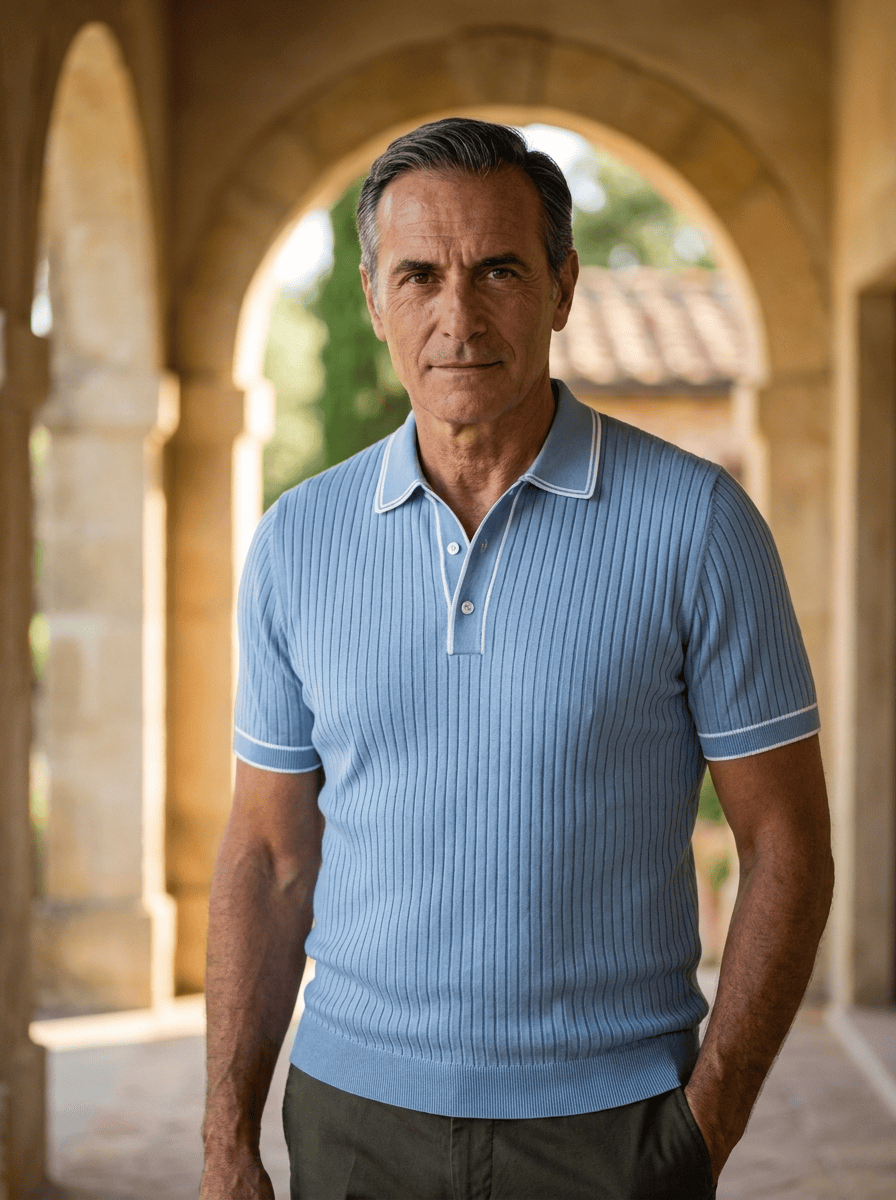 Men’s Ribbed Knit Polo Shirt