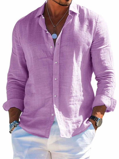 Men’s Linen Long Sleeve Button-Up Shirt