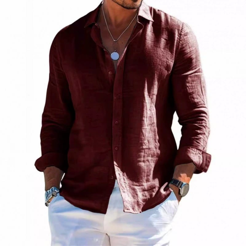 Men’s Linen Long Sleeve Button-Up Shirt