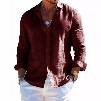 Men’s Linen Long Sleeve Button-Up Shirt