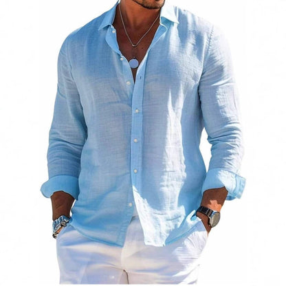 Men’s Linen Long Sleeve Button-Up Shirt