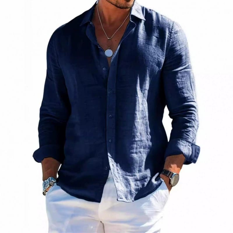 Men’s Linen Long Sleeve Button-Up Shirt