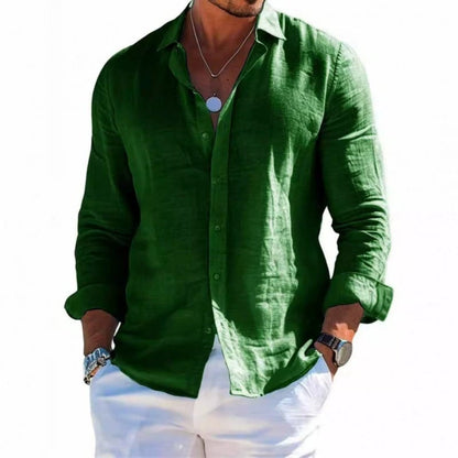 Men’s Linen Long Sleeve Button-Up Shirt