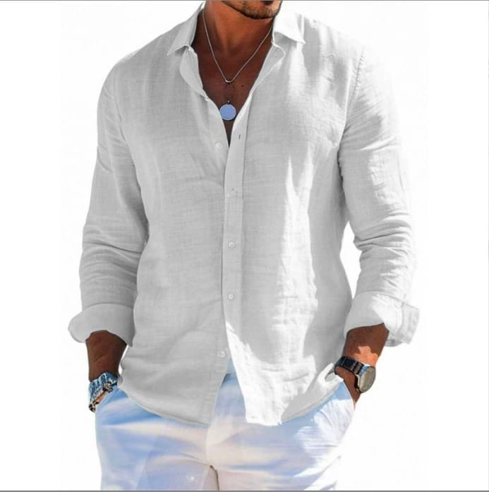 Men’s Linen Long Sleeve Button-Up Shirt