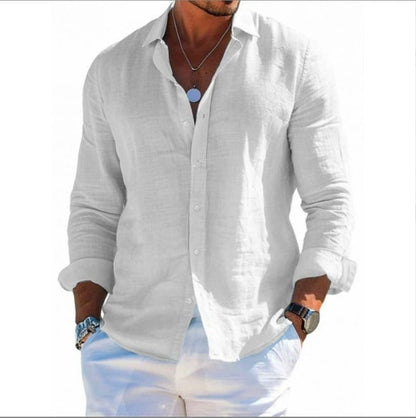 Men’s Linen Long Sleeve Button-Up Shirt
