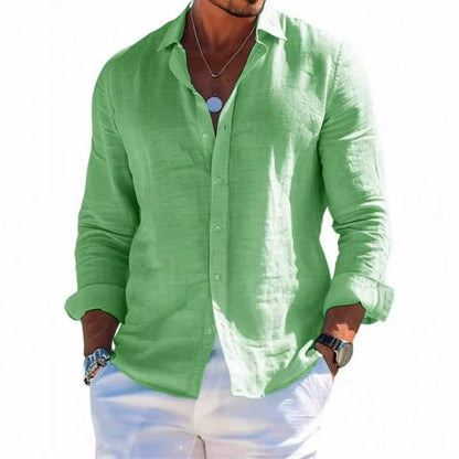 Men’s Linen Long Sleeve Button-Up Shirt