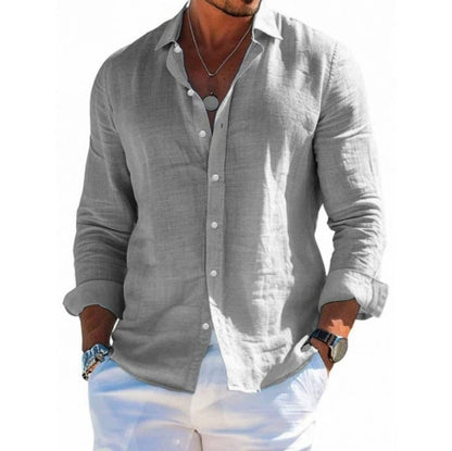 Men’s Linen Long Sleeve Button-Up Shirt