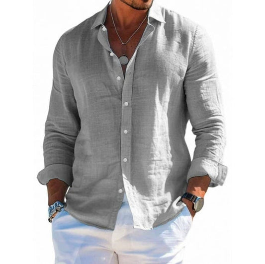Men’s Linen Long Sleeve Button-Up Shirt