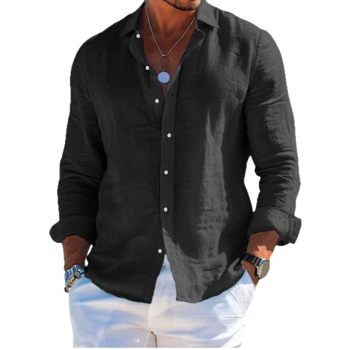 Men’s Linen Long Sleeve Button-Up Shirt