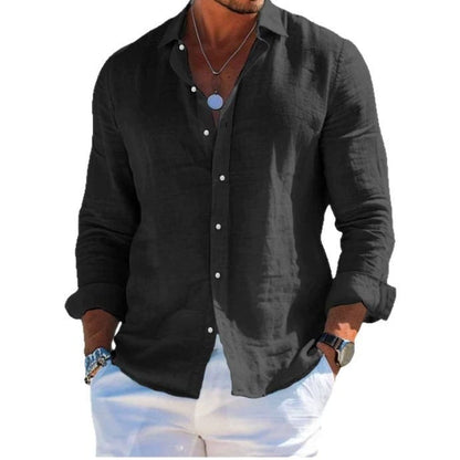 Men’s Linen Long Sleeve Button-Up Shirt