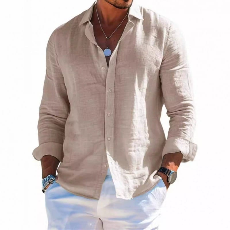 Men’s Linen Long Sleeve Button-Up Shirt