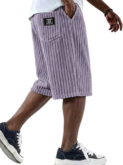 Men's Vintage Corduroy Shorts - Embroidered Comfort Fit Casual Bottoms