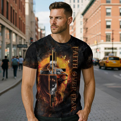 Faith Over Fear Cross Lion & Jesus T-Shirt