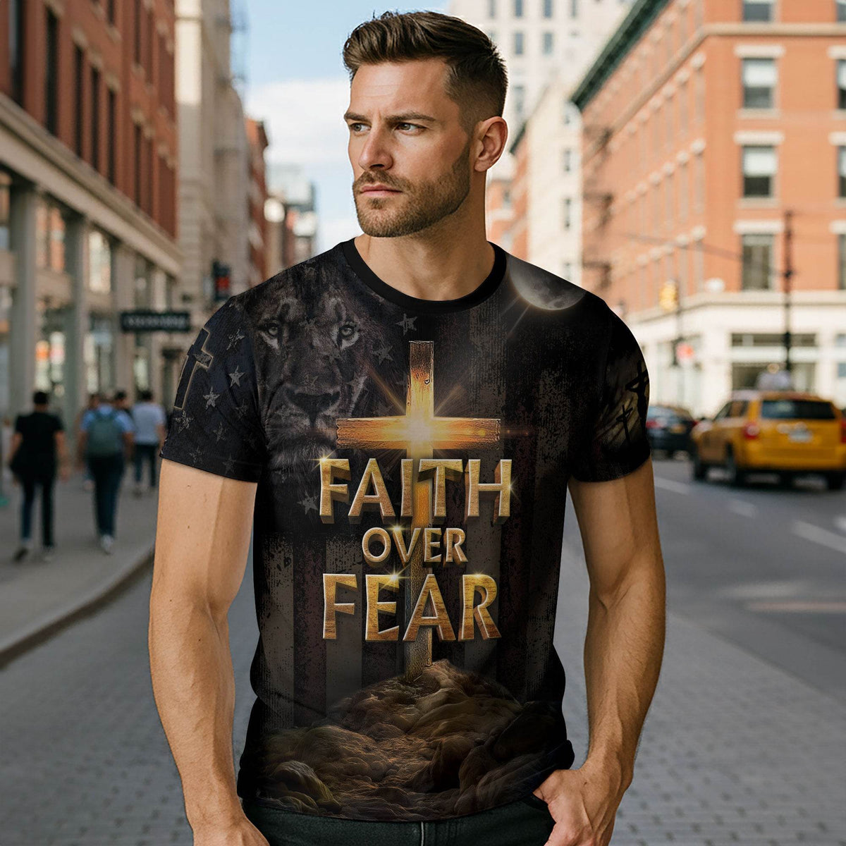 Faith Over Fear | Cross of Light & Warrior Lion Christian Shirt