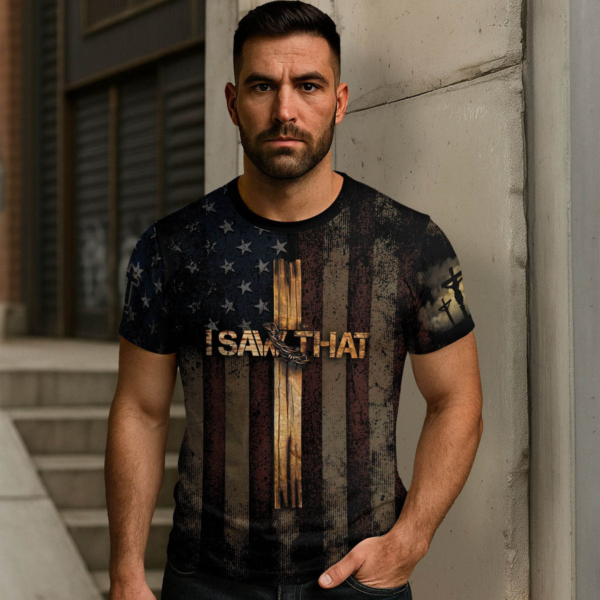 I SAW THAT | Cross & Crown of Thorns Patriotic Tee