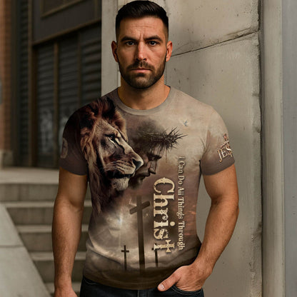 Through Christ I Stand | Lion & Cross Faith Design T-Shirt