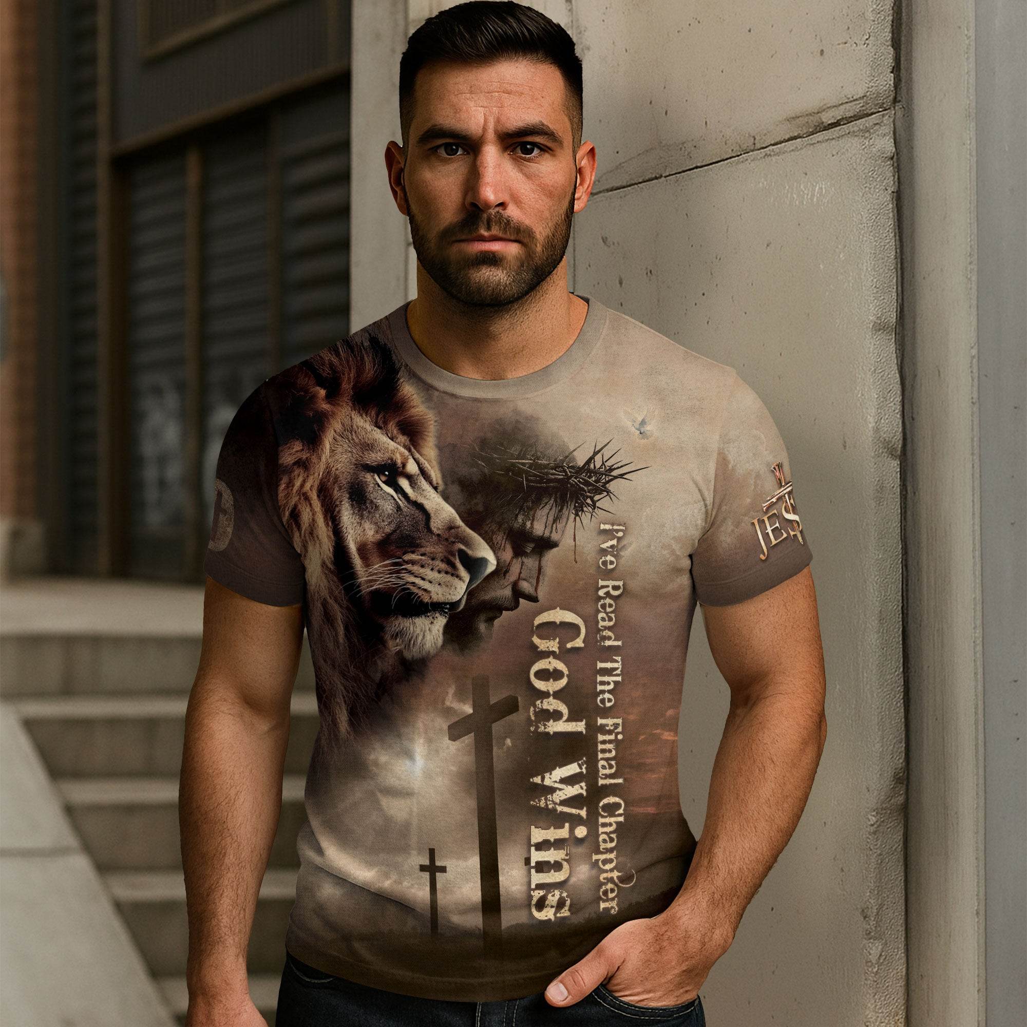 The Lion Watches, God Wins | Victory in Christ Design T-Shirt