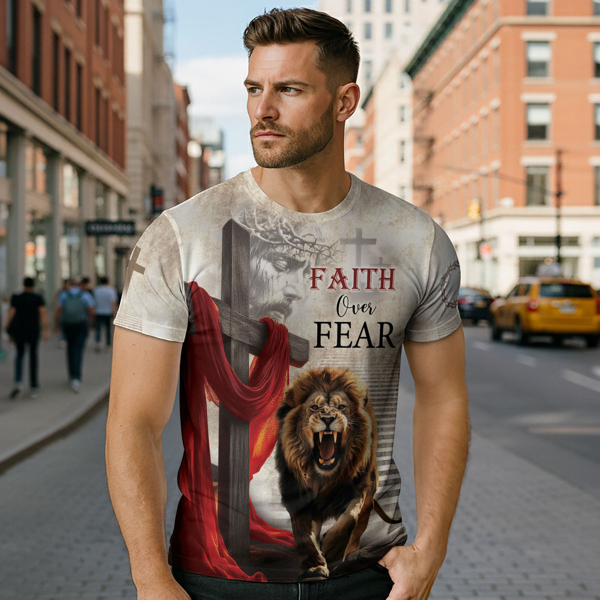 Faith Over Fear with White Heaven Steps T-Shirt